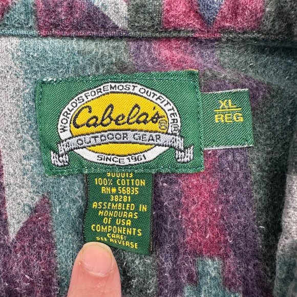 Cabelas Southwestern Aztec Tribal Flannel Shirt XL 1990s Vintage Western Unisex - Picture 4 of 6